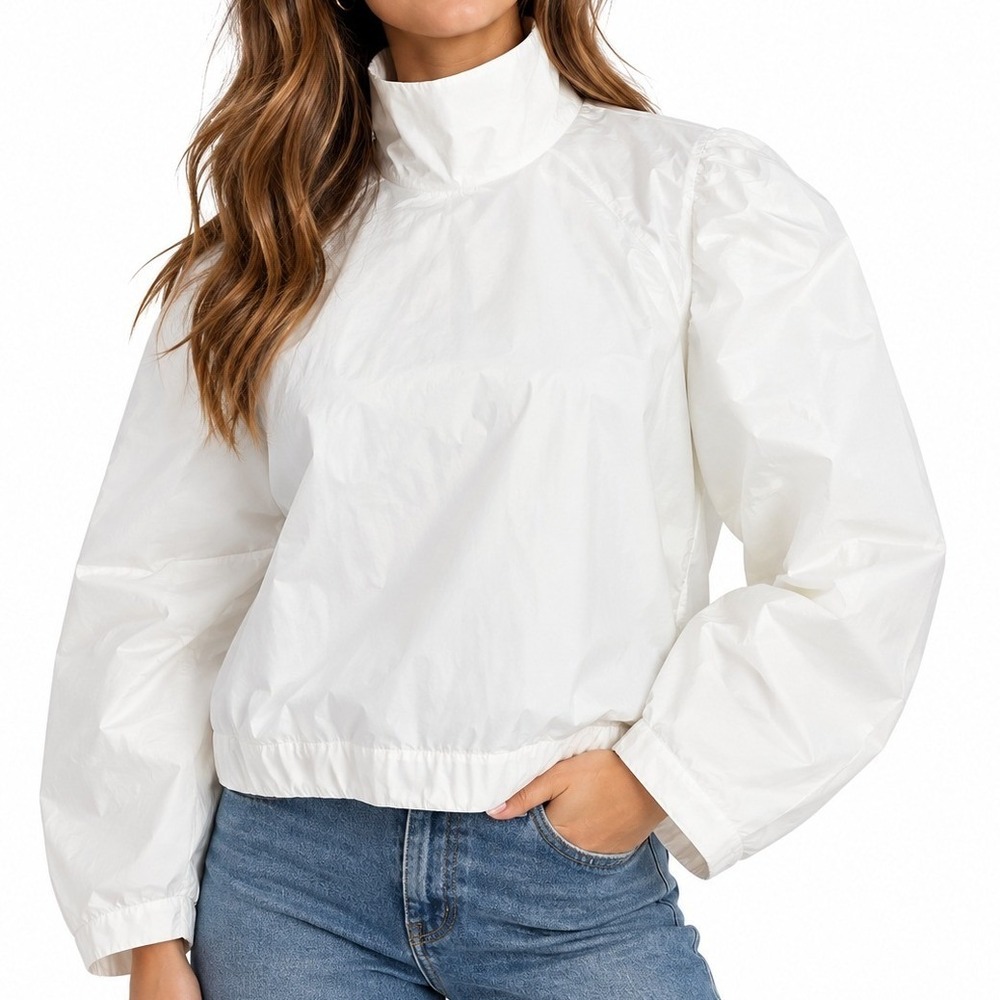 Anthropologie Women White Pullover Jacket High Neck Balloon Sleeve OB2082238 S